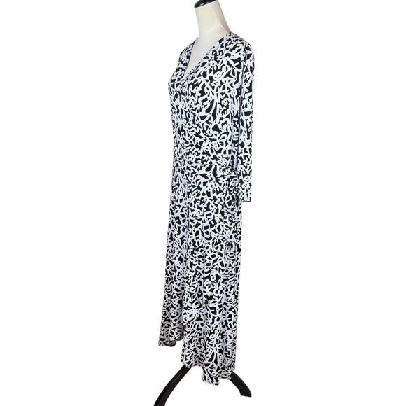 Lane Bryant NWT Black & White Print Jersey Knit Stretch Faux Wrap Maxi Dress - Picture 2 of 12